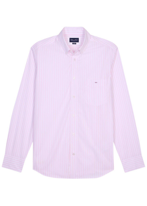 Chemise en coton rose à rayures avec une coupe droite et un col à revers