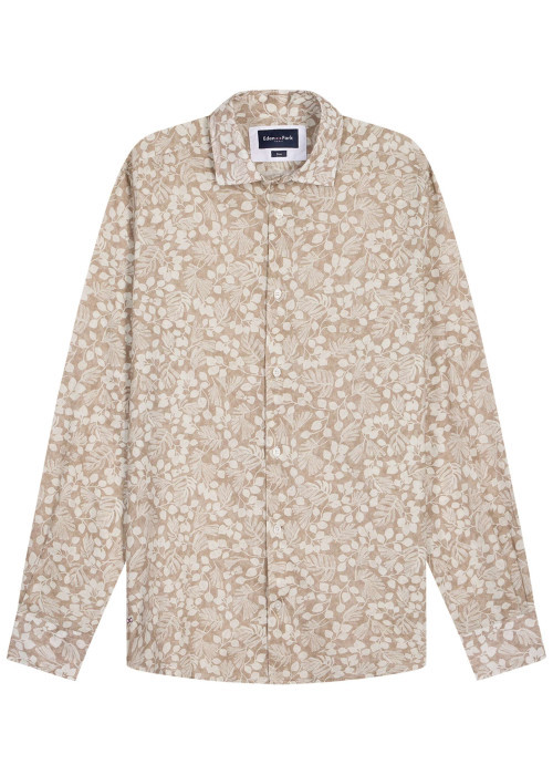 Chemise en coton beige avec des motifs floraux à coupe droite