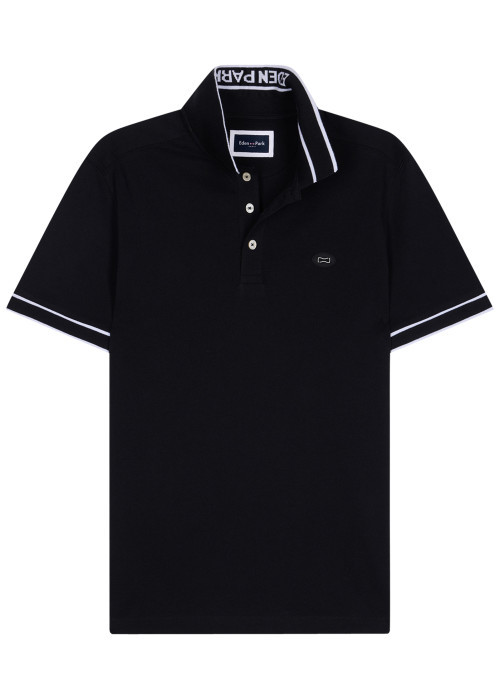 Polo en coton noir uni avec une coupe droite et...