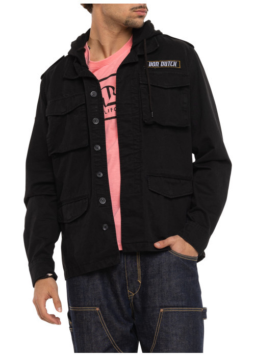 Blouson en jean en coton noir uni à coupe droite avec capuche