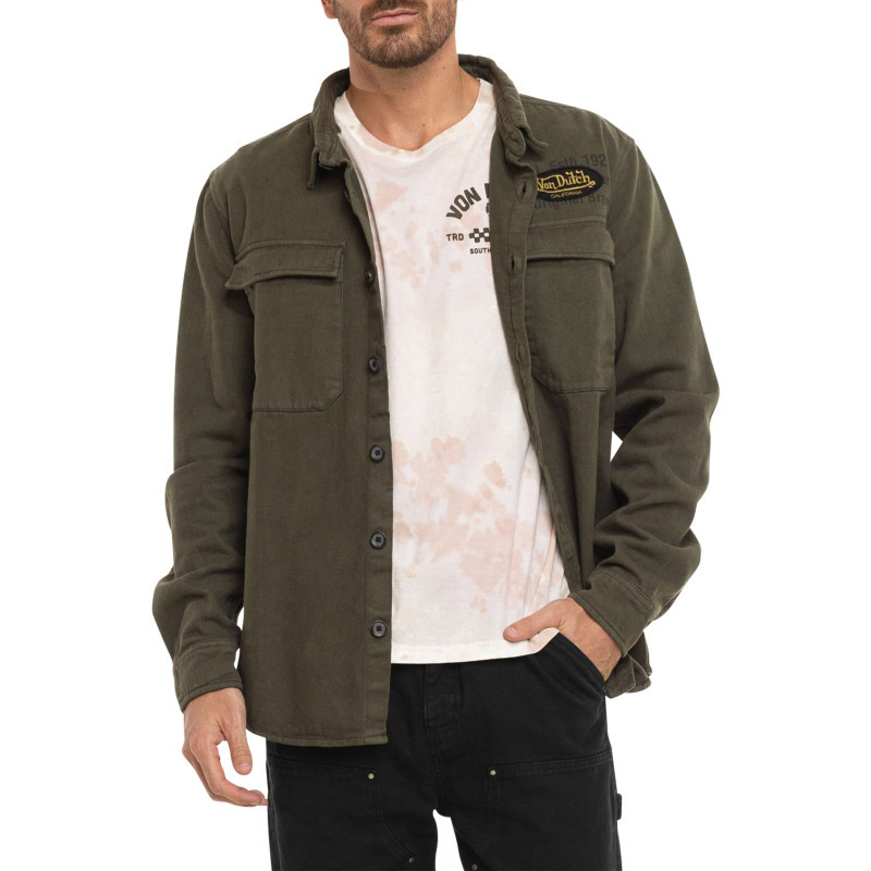 Von Dutch - Surchemise En Coton Kaki Uni Avec Une Coupe Droite Et Un Col à Revers - Vert