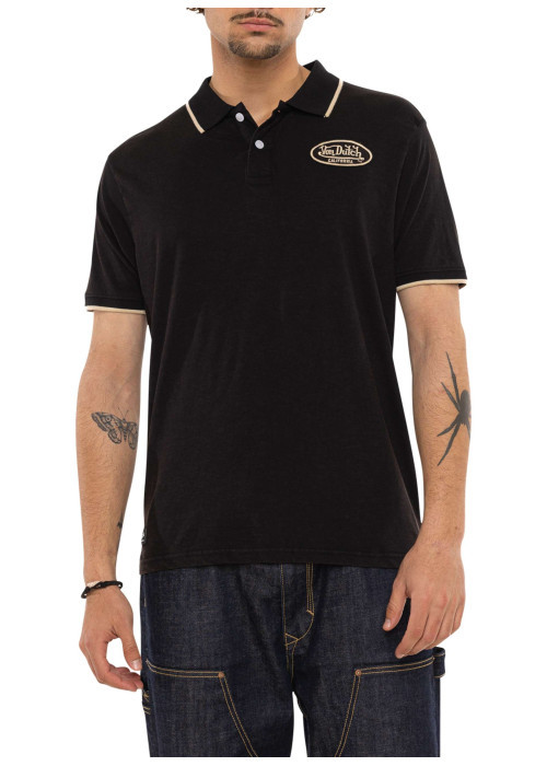 Polo en coton noir uni avec une coupe droite et un col boutonné
