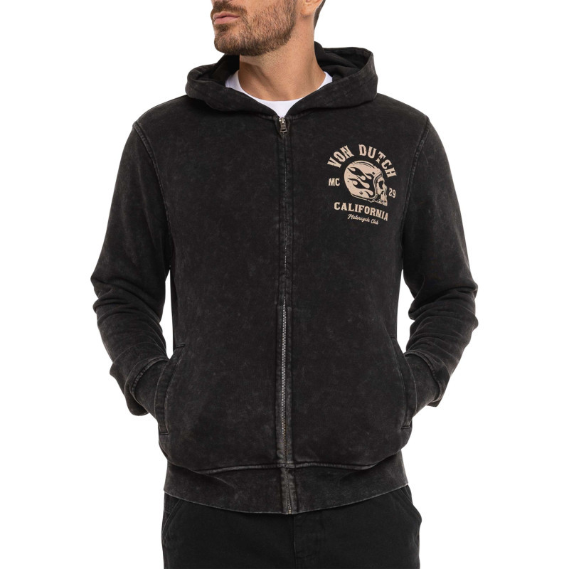 Von Dutch - Sweat Zippé Gris Foncé Uni Avec Une Coupe Droite Et Un Col à Capuche - Gris Foncé
