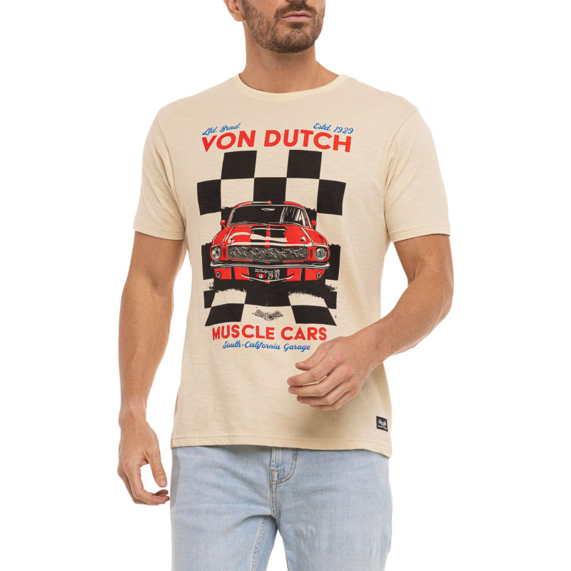 Von Dutch - T-shirt En Coton Beige Imprimé Avec Une Coupe Droite Et Un Col Rond - Beige Von Dutch - T-shirt En Coton Beige Imprimé Avec Une Coupe Droite Et Un Col Rond - Beige