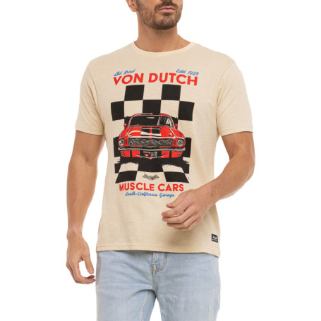 T-shirt en coton beige imprimé avec une coupe...