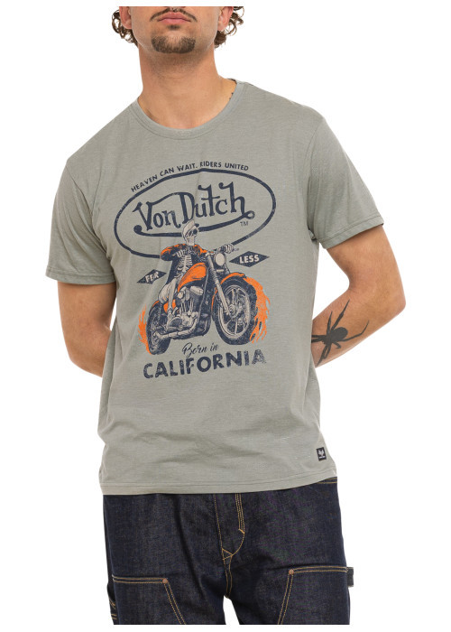 T-shirt kaki imprimé avec une coupe droite et des manches courtes