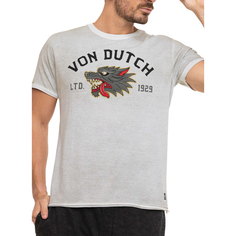 Von Dutch - T-shirt En Coton Gris Imprimé Avec Une Coupe Droite Et Un Col Rond - Gris Von Dutch - T-shirt En Coton Gris Imprimé Avec Une Coupe Droite Et Un Col Rond - Gris