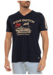 Thumbnail T-shirt en coton marine imprimé avec un col en v et un imprimé