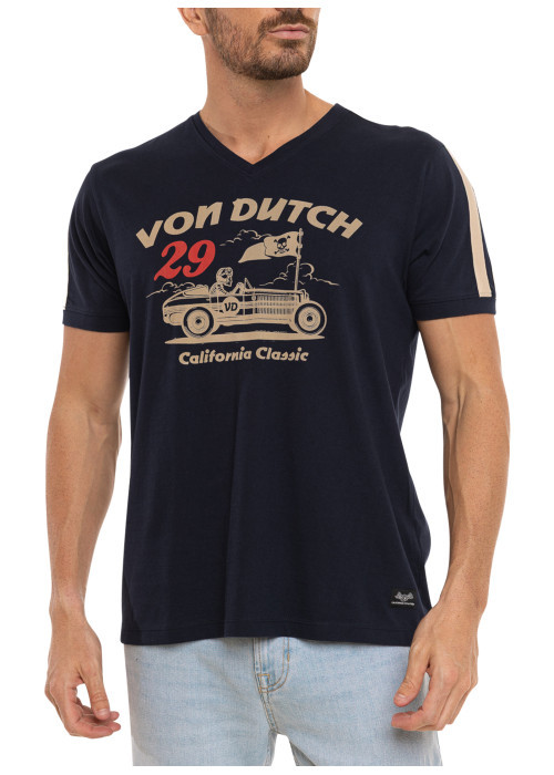 T-shirt en coton marine imprimé avec un col en...