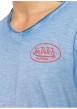 Thumbnail T-shirt en coton bleu uni avec une coupe ajustée et un col V effet flammé - Image 3