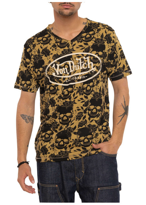 T-shirt en coton noir à motifs tête de mort avec une coupe droite