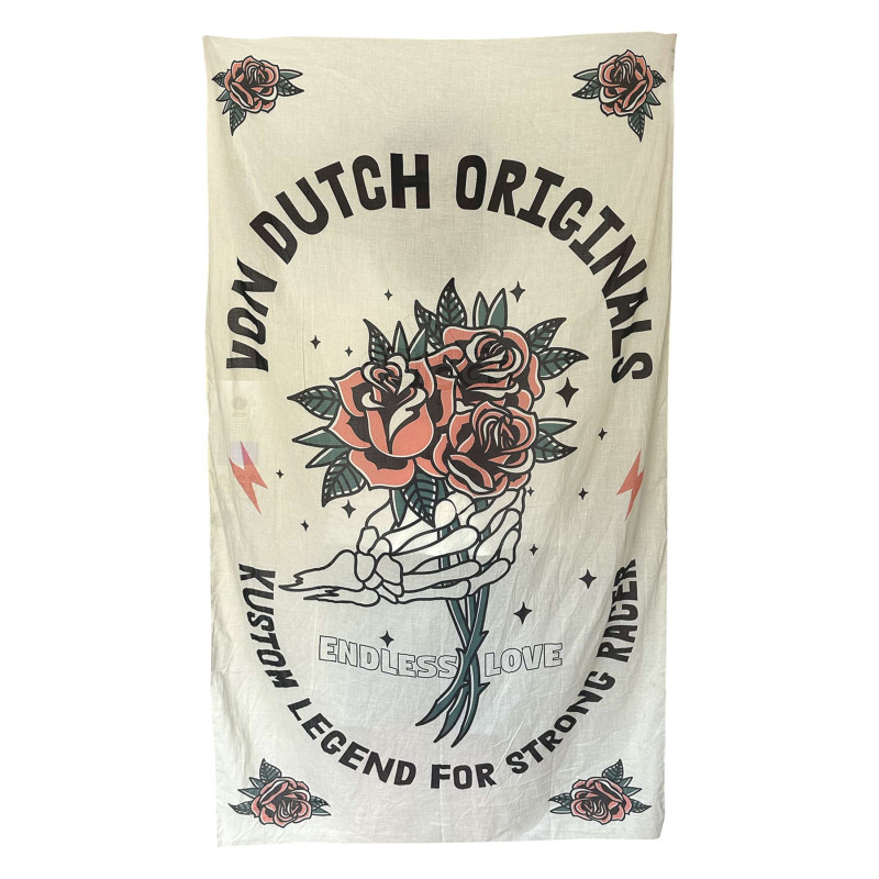 Von Dutch - Foulard En Coton Blanc Imprimé Avec Un Bouquet De Fleurs Et Le Nom De La Marque - Blanc