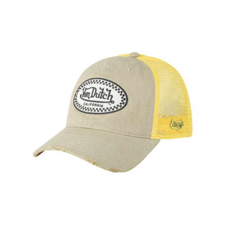 Casquette jaune unie avec une visière effet usé...