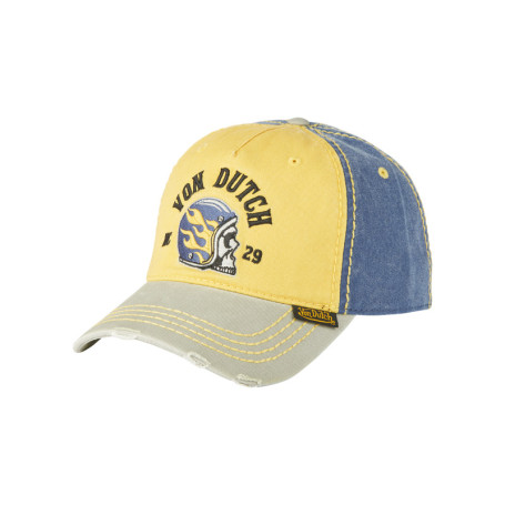 Casquette en coton jaune uni avec un effet usé...