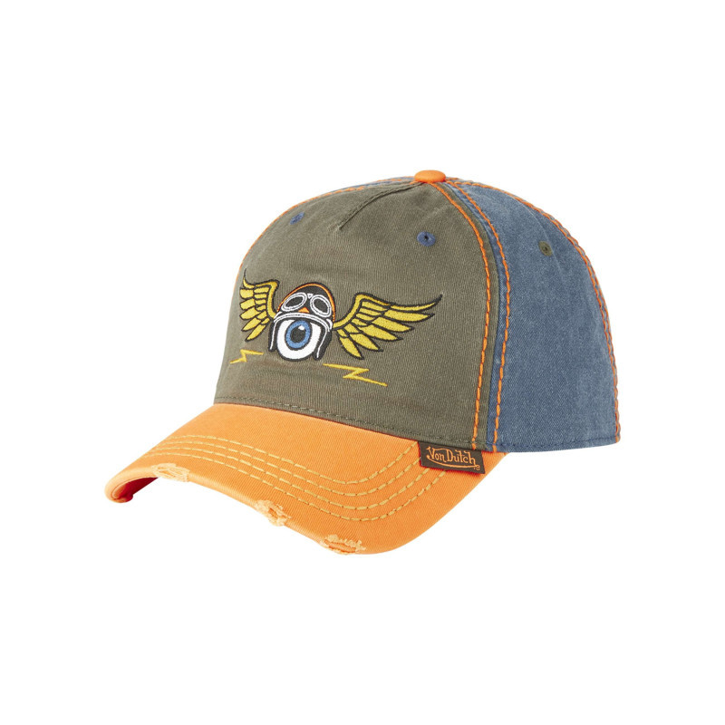 Von Dutch - Casquette En Coton Orange Uni Avec Un Motif Brodé Et Un Bouton De Couronne - Orange