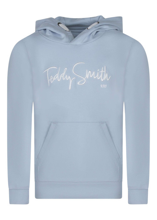 Sweat en coton bleu clair à coupe droite pourvu d'un col à capuche