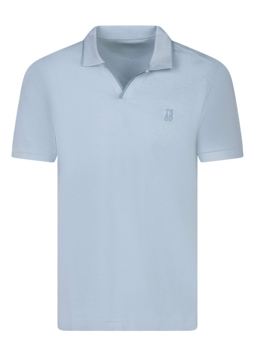 Polo en coton bleu à coupe droite pourvu d'un col à revers épais