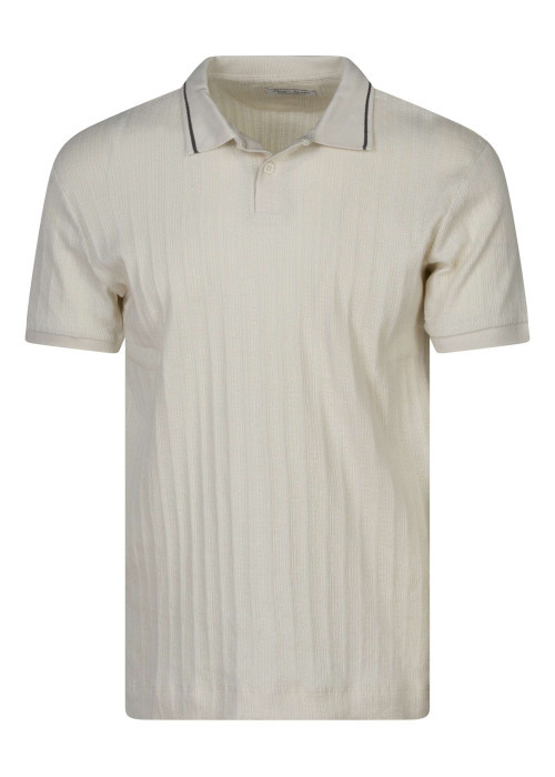 Polo en coton beige à coupe droite pourvu d'un col côtelé boutonné