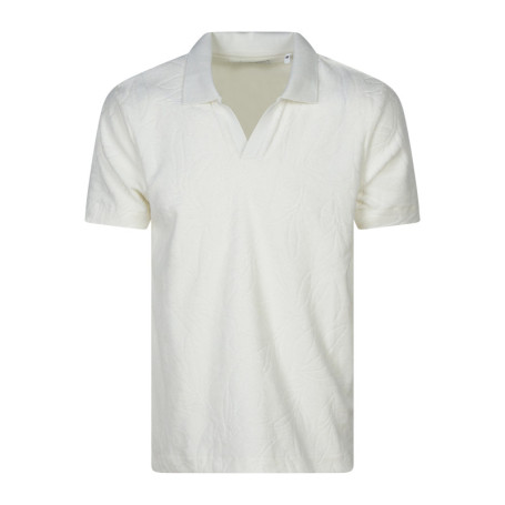 Polo en coton mélangé écru à coupe ajustée...