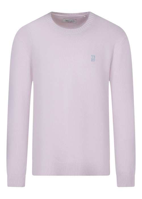 Pull en coton rose à coupe droite pourvu d'un col rond épais