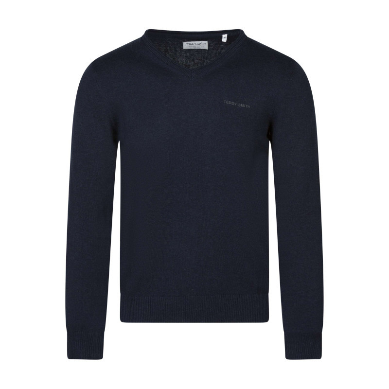Teddy Smith - Pull En Coton Bleu Foncé à Coupe Droite Pourvu D'un Col V Côtelé - Bleu Foncé Teddy Smith - Pull En Coton Bleu Foncé à Coupe Droite Pourvu D'un Col V Côtelé - Bleu Foncé