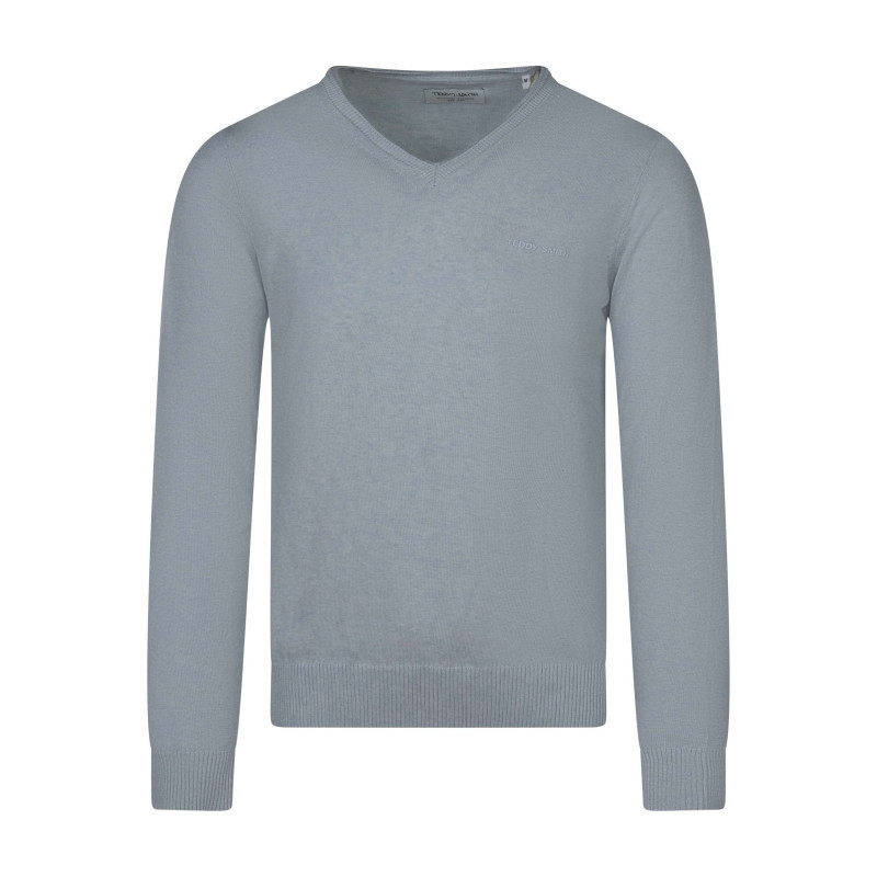 Teddy Smith - Pull En Coton Bleu Clair à Coupe Droite Pourvu D'un Col V Côtelé - Bleu Clair Teddy Smith - Pull En Coton Bleu Clair à Coupe Droite Pourvu D'un Col V Côtelé - Bleu Clair