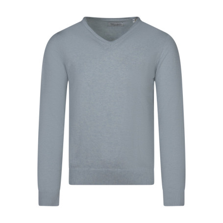 Pull en coton bleu clair à coupe droite pourvu...