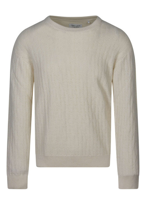 Pull écru à coupe droite pourvu d'un col rond et de manches longues