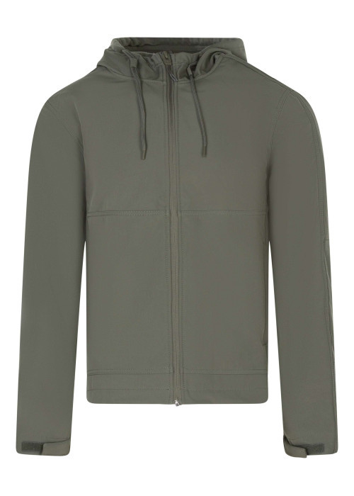 Blouson vert à coupe ajustée pourvu d'un col à capuche avec cordon de serrage