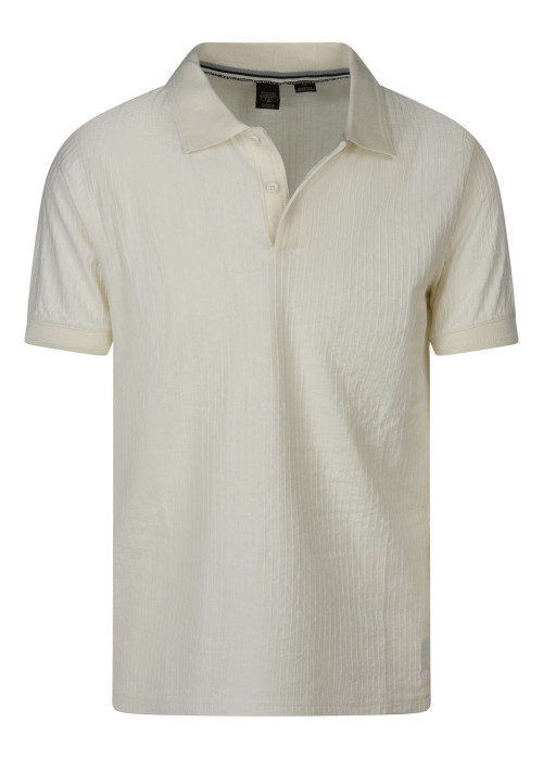 Polo en coton mélangé écru uni avec une coupe droite et un col boutonné