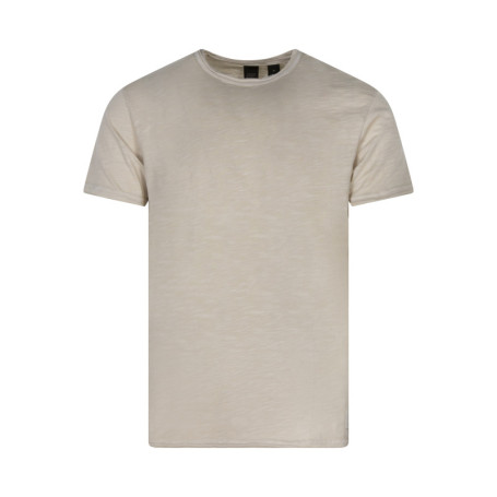 T-shirt en coton beige uni avec une coupe...