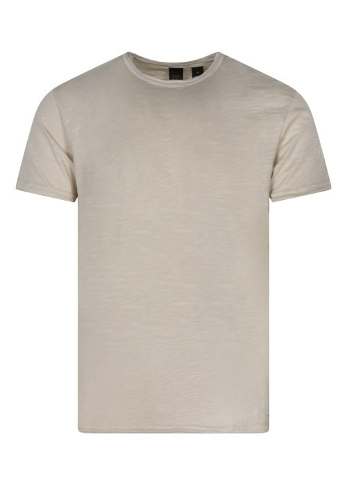 T-shirt en coton beige uni avec une coupe...