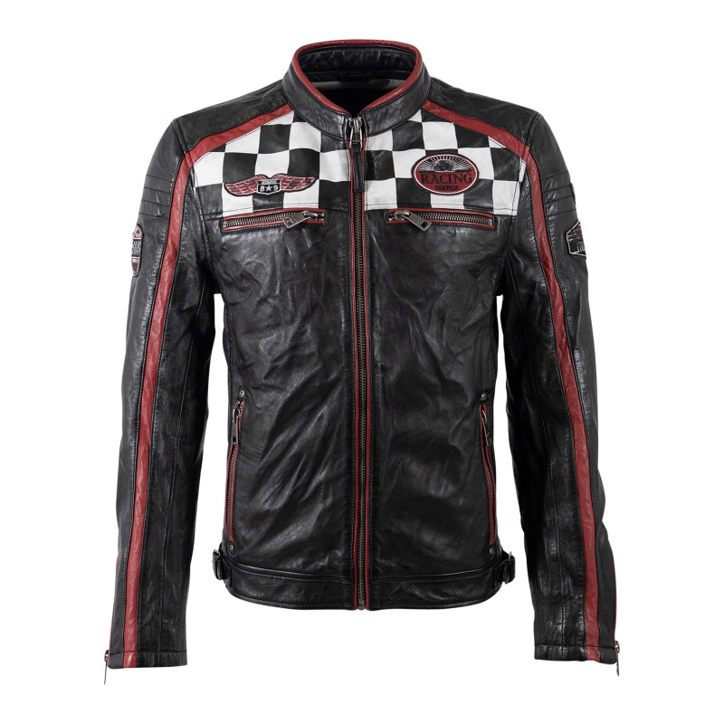 Mauritius - Blouson En Cuir De Mouton Noir Uni Avec Une Coupe Droite Et Un Col Rond - Noir