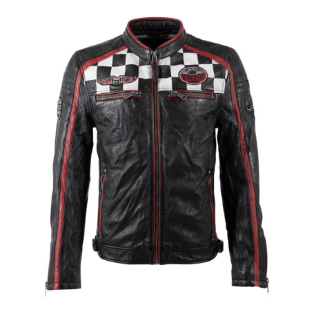 Blouson en cuir de mouton noir uni avec une...