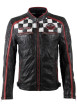 Thumbnail Blouson en cuir de mouton noir uni avec une coupe droite et un col rond