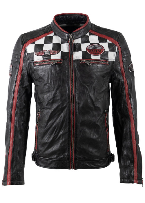 Blouson en cuir de mouton noir uni avec une...