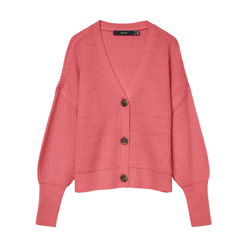 Vero Moda - Gilet Corail Uni Avec Une Coupe Droite Et Des Manches Longues - Rose Vero Moda - Gilet Corail Uni Avec Une Coupe Droite Et Des Manches Longues - Rose