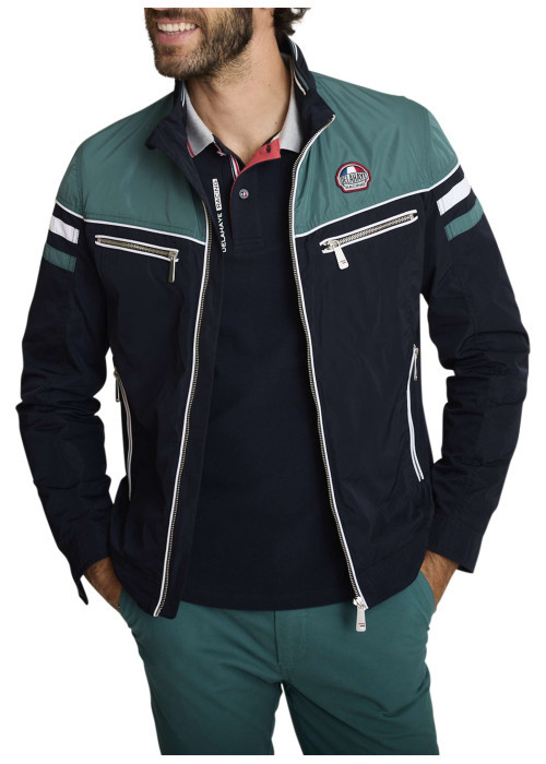 Blouson marine uni avec une coupe droite et une fermeture zippée