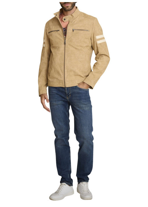 Blouson sable uni avec une coupe droite et des poches zippées