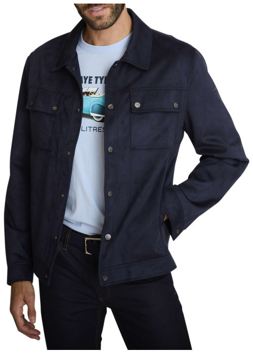 Blouson marine uni avec une coupe droite et une fermeture boutonnée