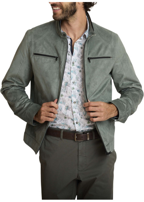 Blouson vert d'eau uni avec une coupe droite et un col montant