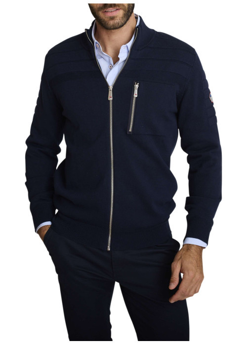 Gilet en coton marine uni avec une coupe droite et un col montant