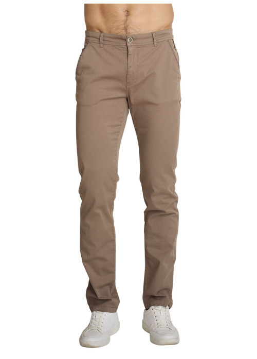 Pantalon chino en coton brun uni avec une coupe ajustée et une taille basse