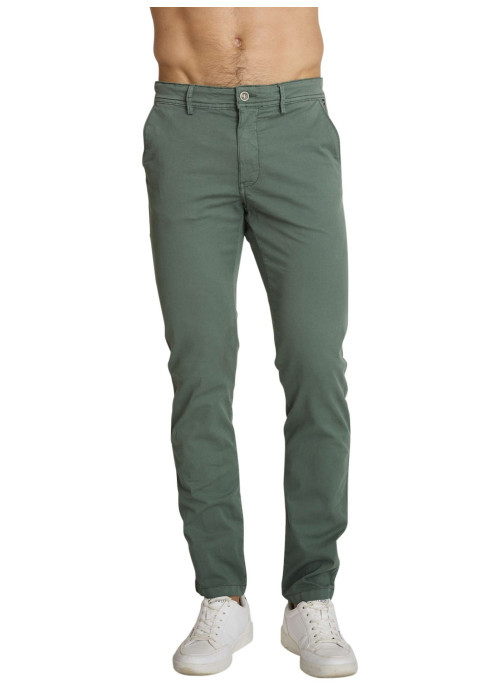 Pantalon chino en coton vert uni avec une coupe ajustée et une taille basse
