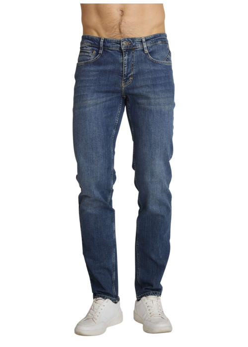 Pantalon chino en coton indigo uni avec une coupe ajustée et une taille basse