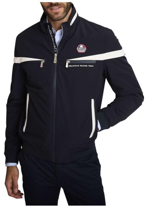 Blouson marine uni avec une coupe ajustée et une fermeture zippée