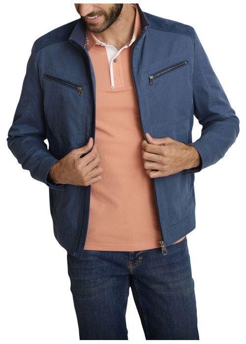 Blouson marine uni avec une coupe ajustée et une fermeture zippée