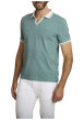 Thumbnail Polo en coton vert d'eau uni avec une coupe ajustée et un col v à revers
