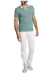 Thumbnail Polo en coton vert d'eau uni avec une coupe ajustée et un col v à revers - Image 5