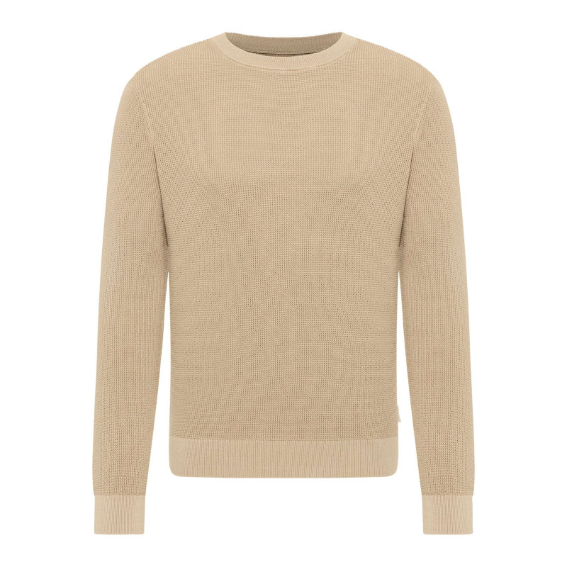 Mustang - Pull En Coton Beige Uni Avec Une Coupe Droite Et Un Col Rond - Beige Mustang - Pull En Coton Beige Uni Avec Une Coupe Droite Et Un Col Rond - Beige